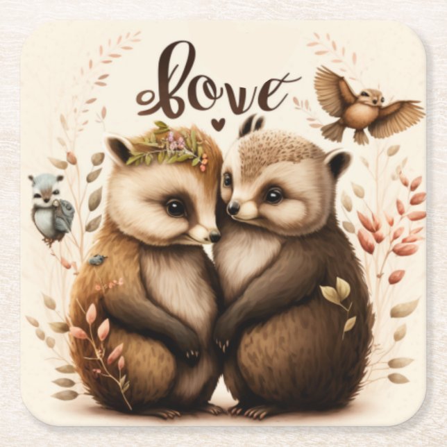 Igel in der Liebe Rechteckiger Pappuntersetzer (Vorderseite)