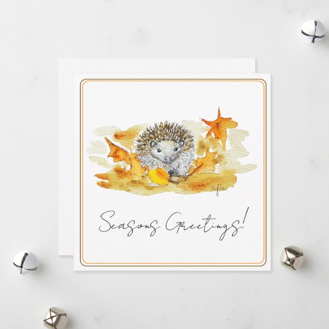Igel in Herbstlaub Feiertagskarte (Vorderseite/Rückseite Beispiel)