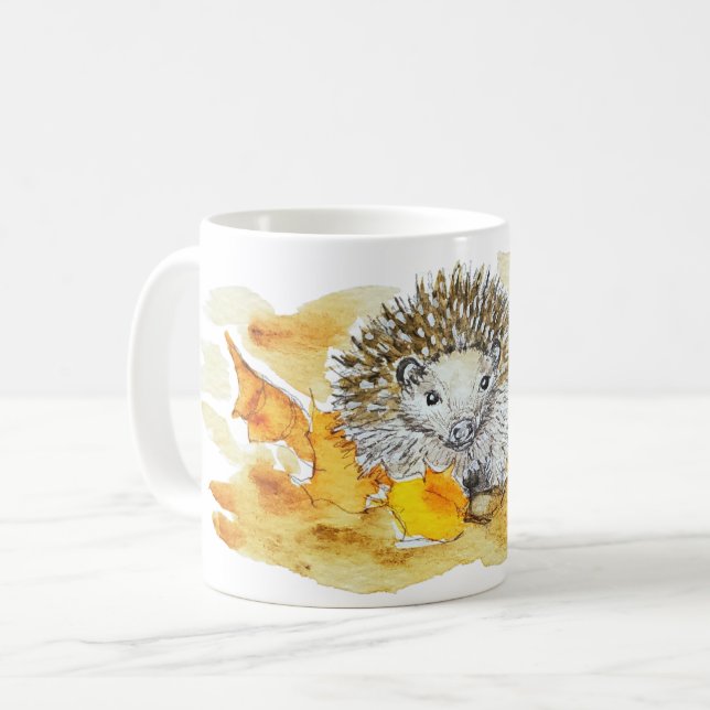 Igel in Herbstlaub Kaffeetasse (Vorderseite Links)