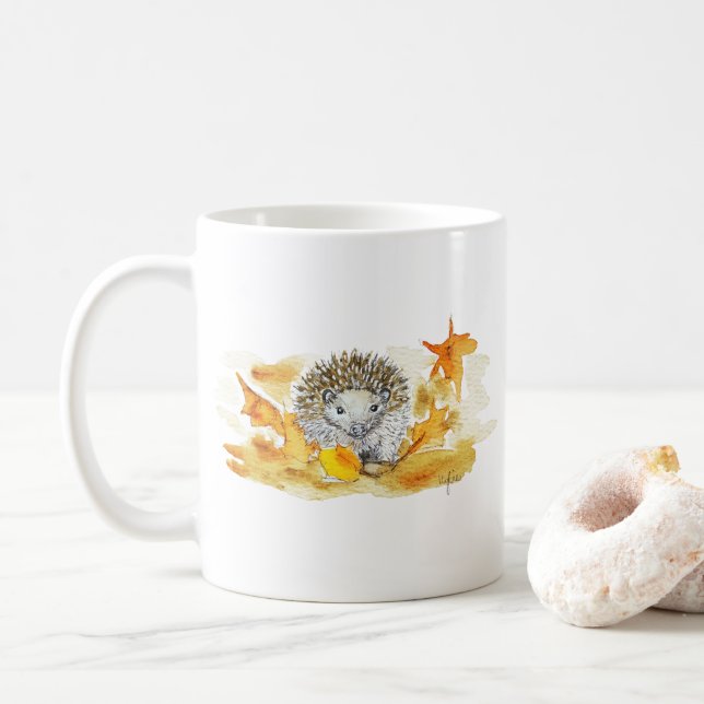 Igel in Herbstlaub Kaffeetasse (Mit Donut)