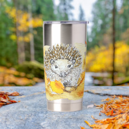 Igel in Herbstlaub Thermobecher