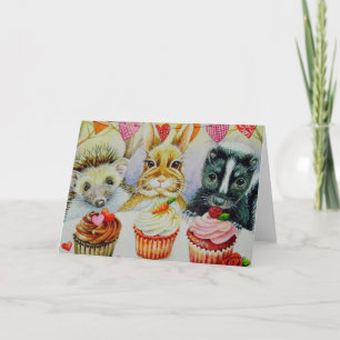 Igel Kaninchen Stinktier & Cupcakes Aquarell Kunst Karte