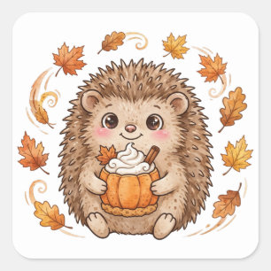 Igel-Kürbis-Gewürz-Latte-Cute-Herbst-Aufkleber Quadratischer Aufkleber
