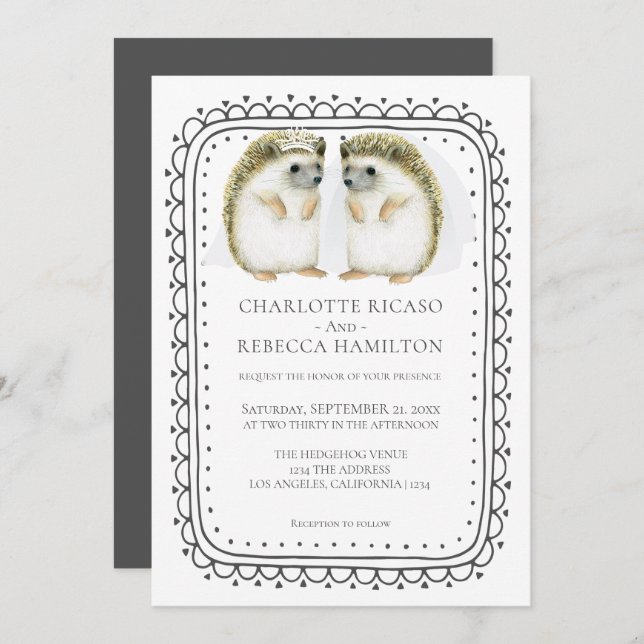 Igel Lesbian Gay Brides Wedding Einladung (Vorne/Hinten)