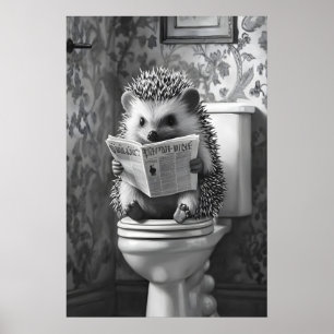 Igel liest Zeitung auf Toilette, Lustig Poster