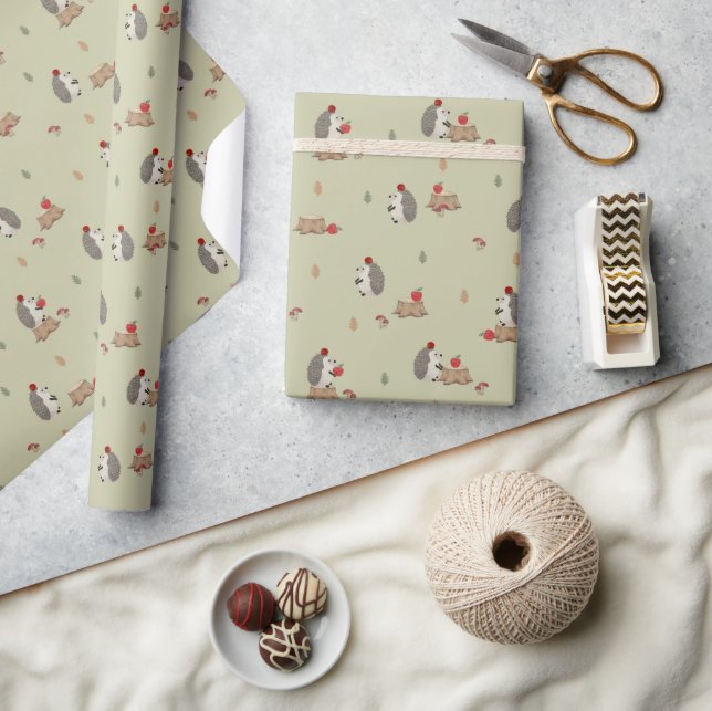 Igel mit Äpfeln Geschenkpapier (Kunsthandwerk)