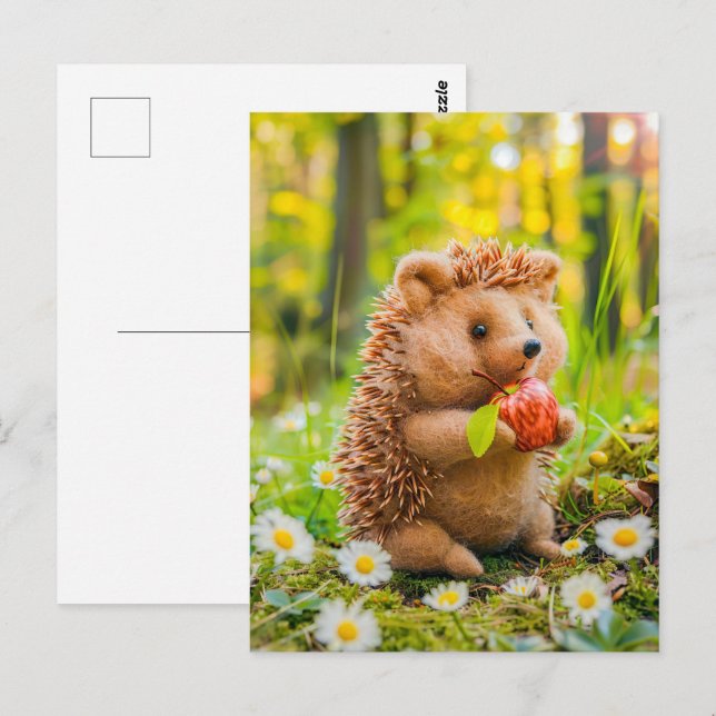 Igel mit Apple in Daisy Patch Postkarte (Vorne/Hinten)