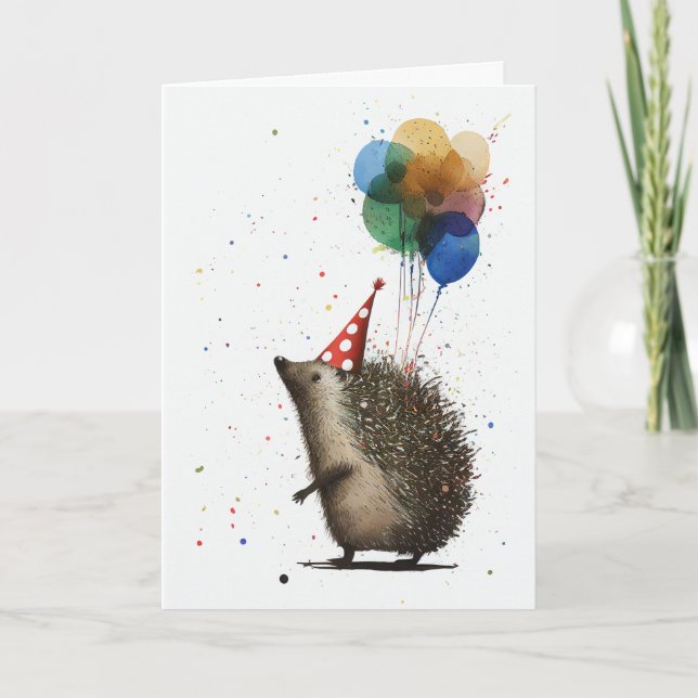 Igel mit Balloons Grußkarte Karte (Vorderseite)