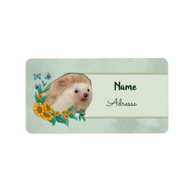 Igel mit Blüten Adressaufkleber (Vorne)