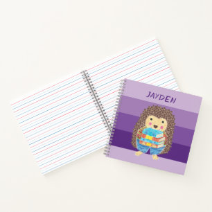 Igel mit Büchern Kind lila Notebook Notizbuch