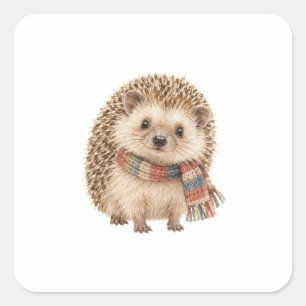 Igel mit einem winzigen Schal Quadratischer Aufkleber