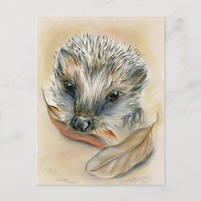 Igel mit Herbstblättern Postkarte (Vorderseite)