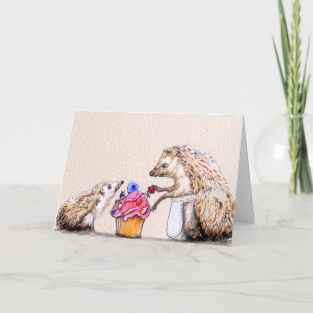 Igel mit Käfer Geburtstagskuchen Karte (Vorderseite)