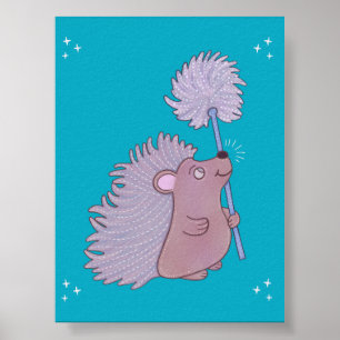 Igel mit Löwenzahn Niedliche Volkskunst Natur Poster