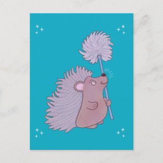 Igel mit Löwenzahn | Niedliche Volkskunst Natur Postkarte