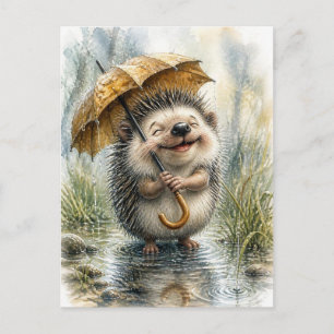 Igel mit Regenschirm im Regen Postkarte