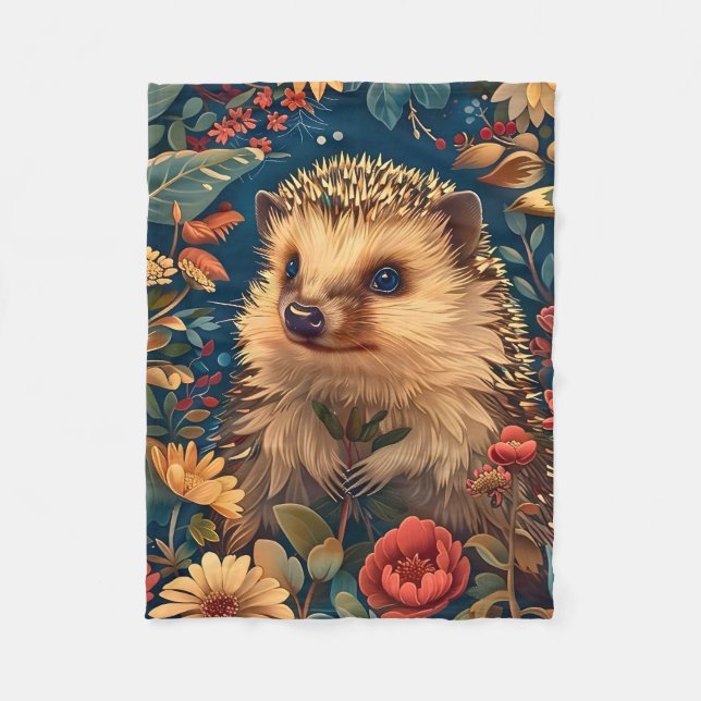 Igel-Muster Vintage-Wald Blumen Garten Fleecedecke (Vorderseite)