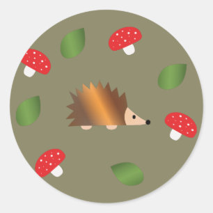 Igel Pilze und Blätter Runder Aufkleber