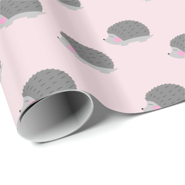 Igel Pink und Grau Umhüllungspapier Geschenkpapier (Rolleneckpunkt)