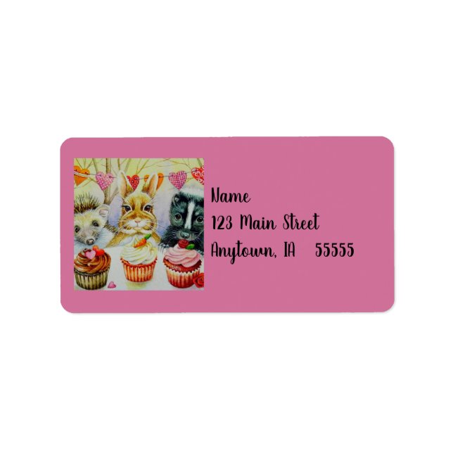 Igel Rabbit Skunk & Cupcakes Adressaufkleber (Vorne)