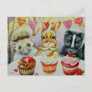Igel Rabbit Skunk & Cupcakes Postkarte