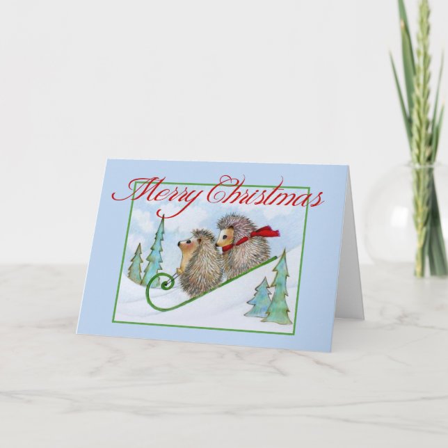 Igel Sled Holiday Card Feiertagskarte (Vorderseite)