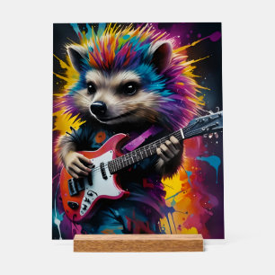 Igel spielt Gitarre, Rockgraffiti Acrylschild