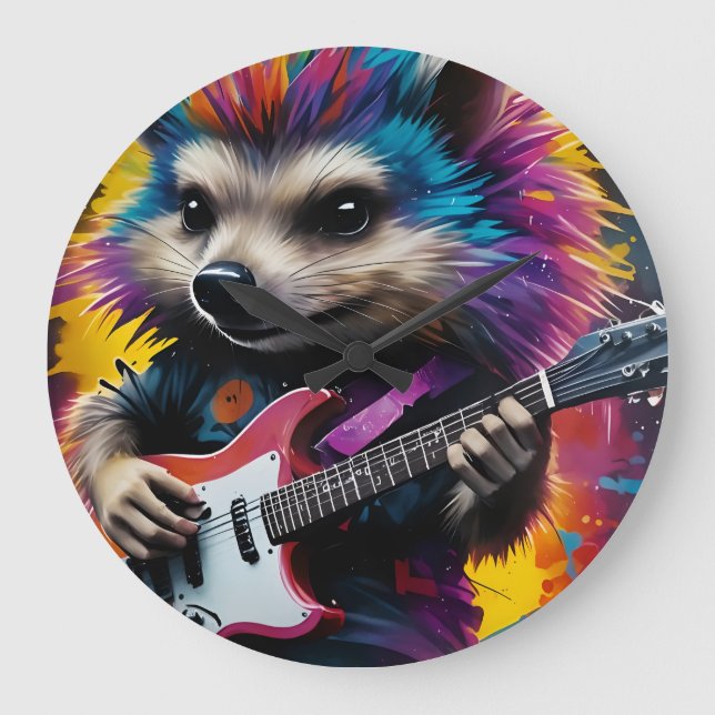 Igel spielt Gitarre, Rockgraffiti Große Wanduhr (Vorderseite)