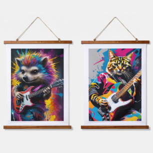 Igel spielt Gitarre, Rockgraffiti Wandteppich Mit Holzrahmen
