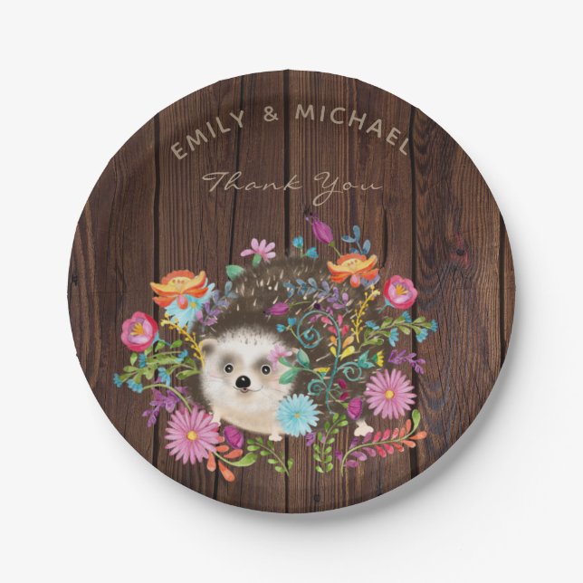 Igel-Teller aus Holz Rustikale Wasserfarbe Pappteller (Vorderseite)