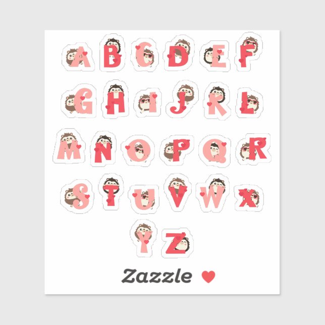 Igel Umarmungen Alphabet Aufkleber | Süße Igel-Buc (Blatt)