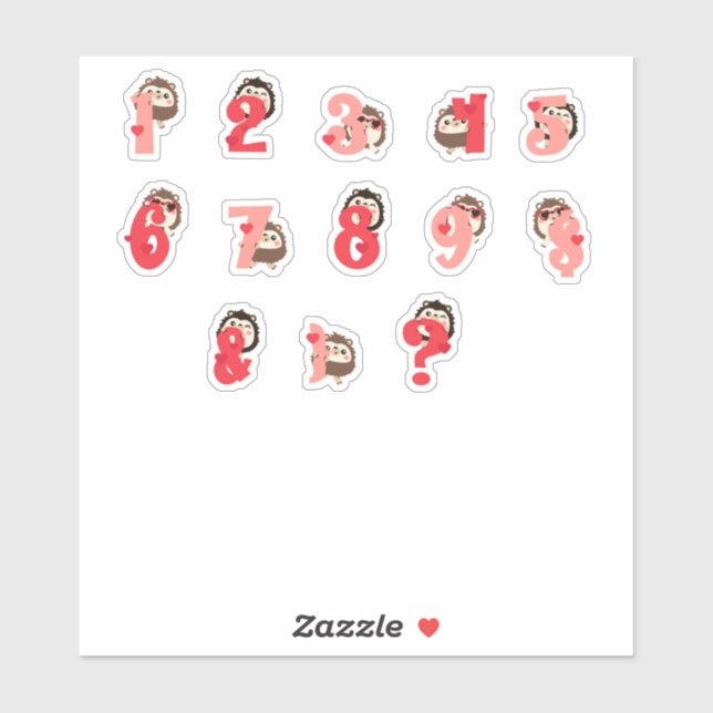 Igel Umarmungen Zahlen Aufkleber | Süßer Igel Buch (Blatt)