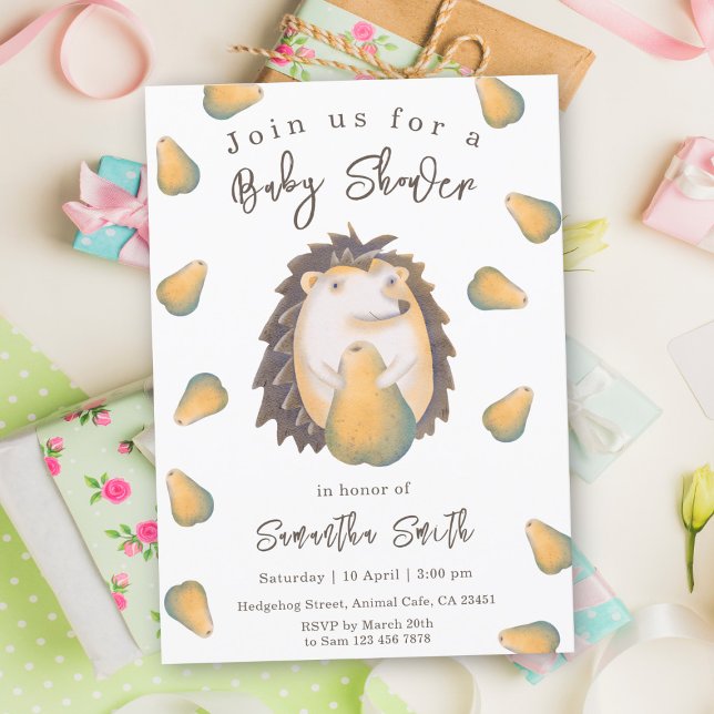 Igel und Birnen Baby Shower Einladung (Von Creator hochgeladen)