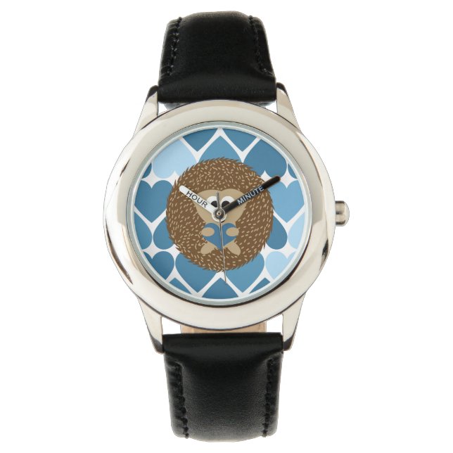 Igel und blaue Herzen Armbanduhr (Vorderseite)