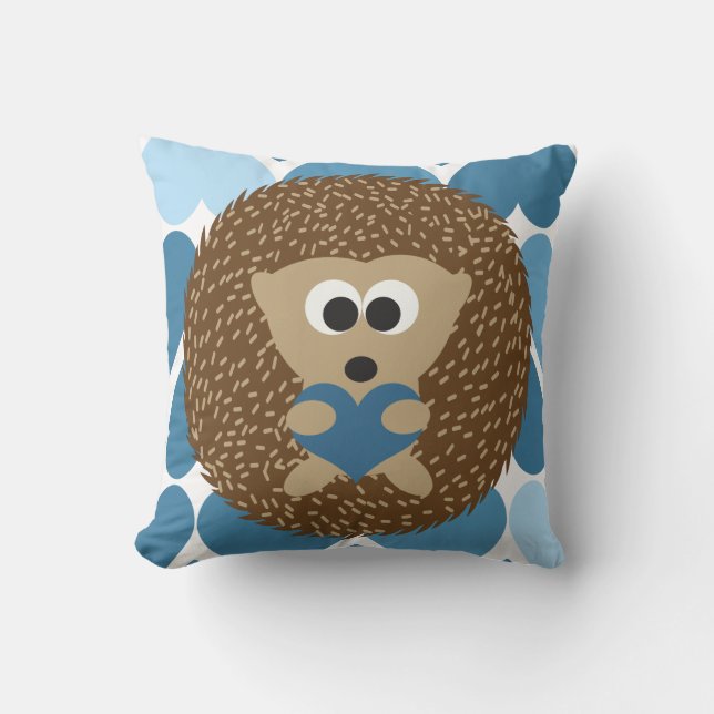 Igel und blaue Herzen Kissen (Vorderseite)