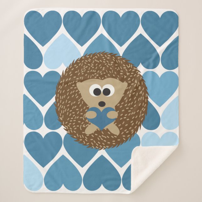Igel und blaue Herzen Sherpadecke (Vorderseite)
