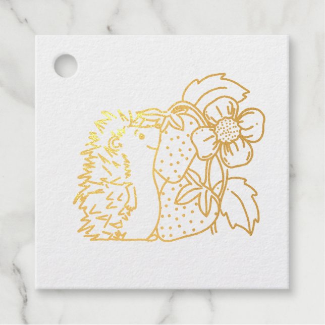 Igel und Erdbeeren Geschenkanhänger (Vorderseite)