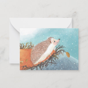 Igel und erste Schneeflocken Mitteilungskarte