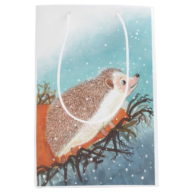 Igel und erste Schneeflocken Mittlere Geschenktüte (Vorderseite)