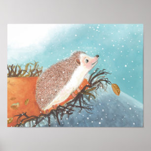 Igel und erste Schneeflocken Poster
