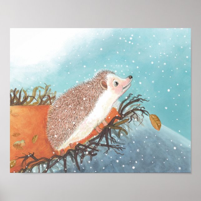 Igel und erste Schneeflocken Poster (Vorne)