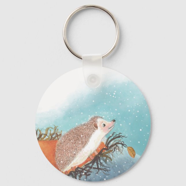 Igel und erste Schneeflocken Schlüsselanhänger (Vorderseite)