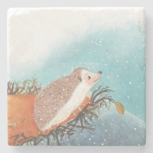Igel und erste Schneeflocken Steinuntersetzer
