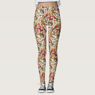 Igel und Herbstwaldflora auf Elfenbein Leggings