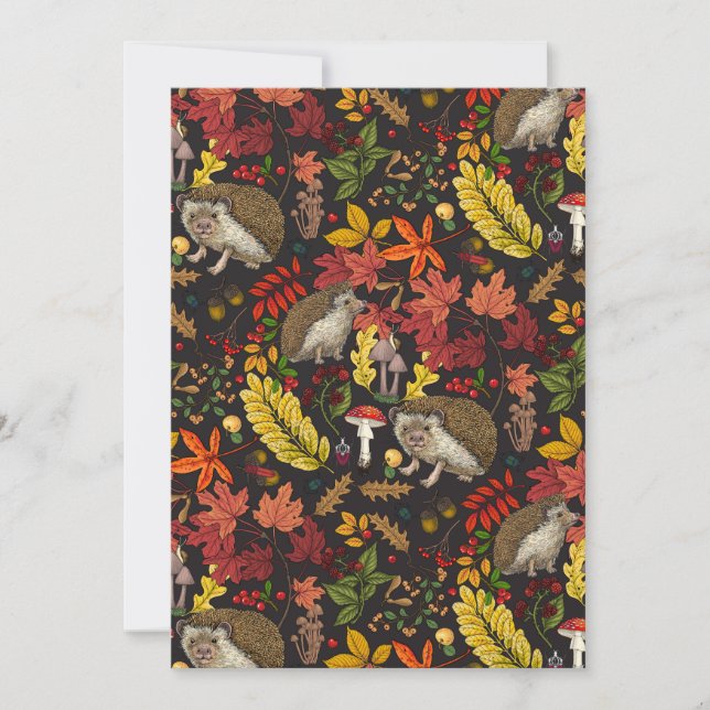 Igel und Herbstwaldflora auf Schwarz (Vorderseite)