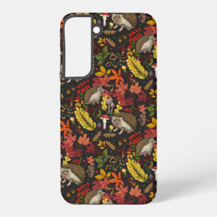 Igel und Herbstwaldflora auf Schwarz Samsung Galaxy Hülle