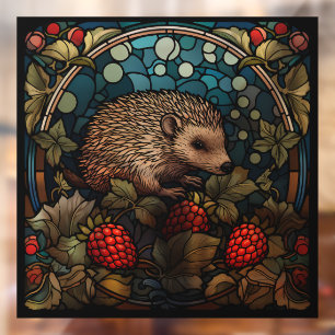 Igel und Himbeeren aus Hartglas Fensteraufkleber