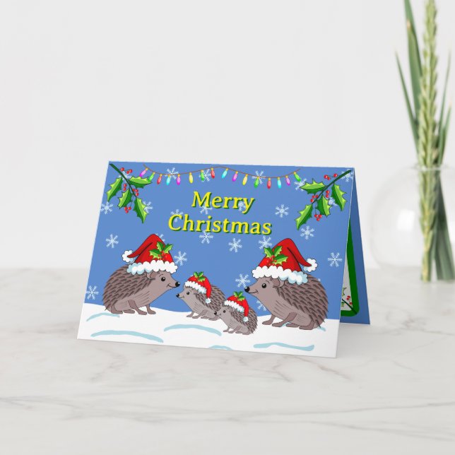 Igel und Kinder Weihnachtskarte Karte (Vorderseite)