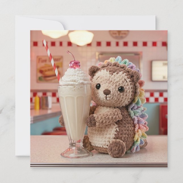 Igel und Milchshake | Leer Feiertagskarte (Vorderseite)