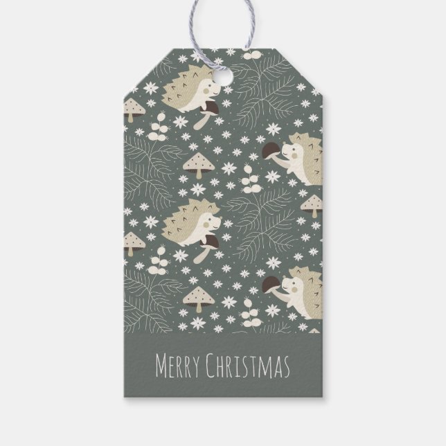 Igel und Pilze Geschenkanhänger (Vorderseite)